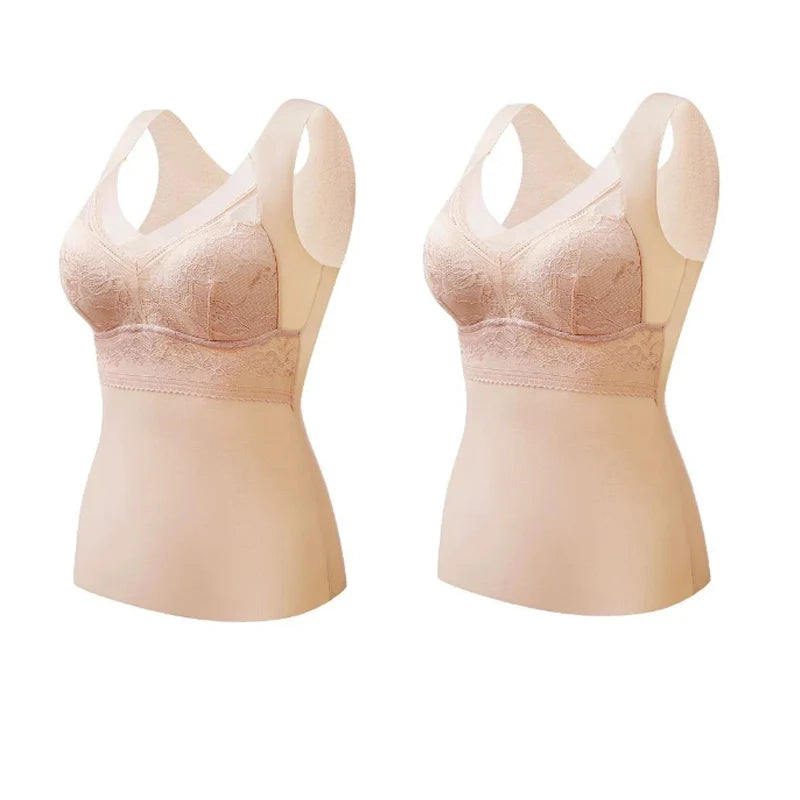 2pcs Woman Thermal Underwear Thermo Lingerie Winter Soft Warm Top Wear Thermo Vest  Undershirt Intimate Lace with Bra Padded