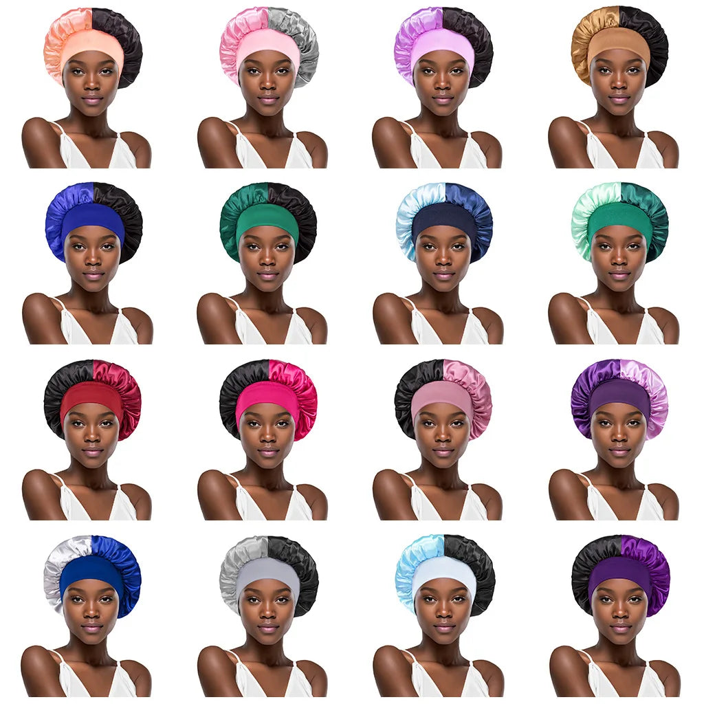 Women Wide Edge Satin Bonnet Sleeping Hat Double Colors Round Shower Caps Unisex Cap Apparel Accessories