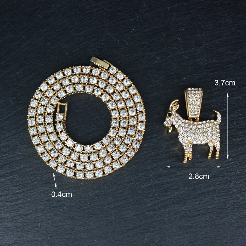 Fashion Gold Silver Plated Goat Pendant Necklace Hip Hop Tennis Chain Necklaces For Women Mens Gifts Motivation Jewelry