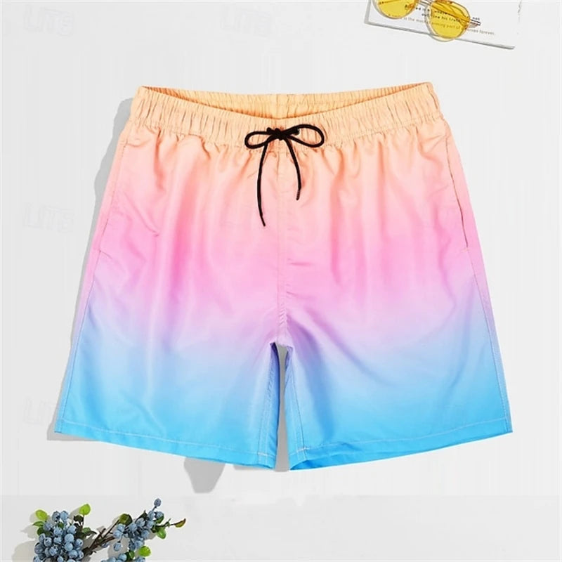 Gradient Graphic Beach Shorts For Men Colorful 3D Printed Board Shorts Summer Casual Holiday Short Pants Loose Surf Swim Trunks