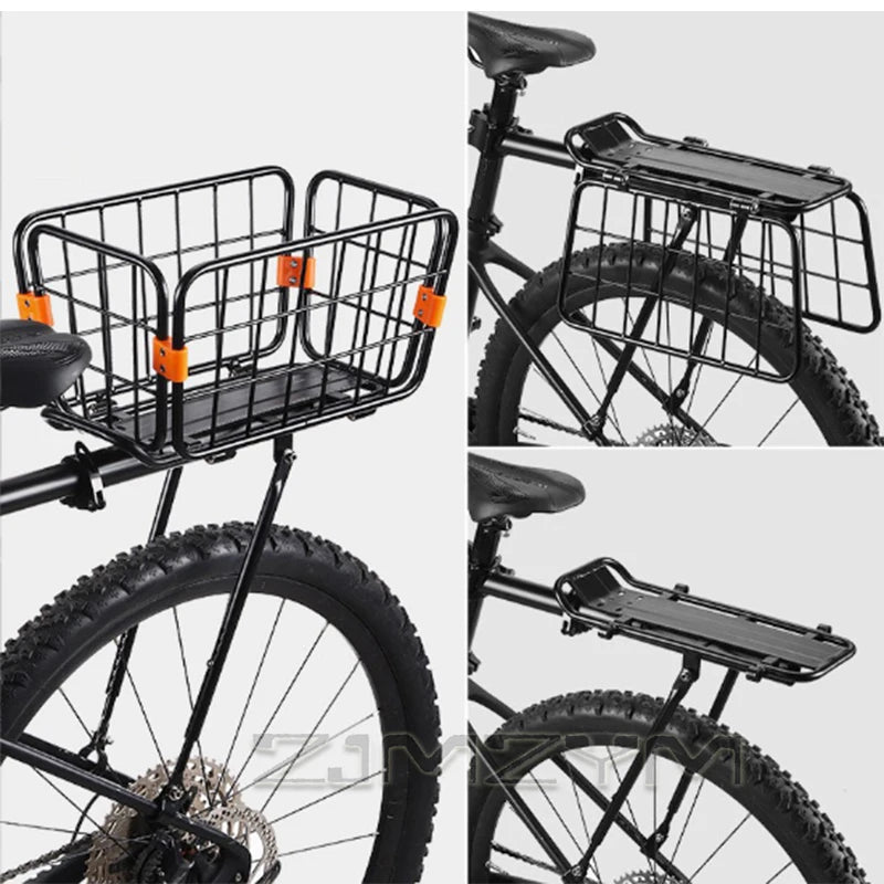Black Aluminum Alloy Bicycle Cargo Carrier Bike Rear Rack with Removable Basket Quick Release Adjustable Luggage Rack 75kg Max