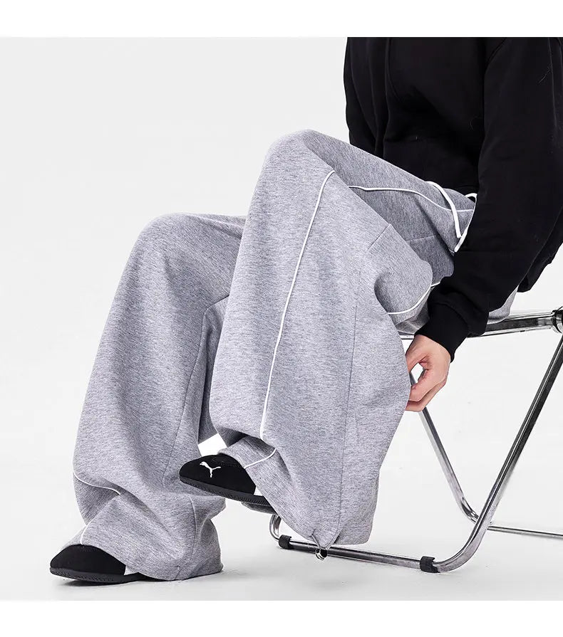Men's Minimalist Oversized Wide Leg Sweatpants Contrast Stripe Drawstring Waist Streetwear Pants