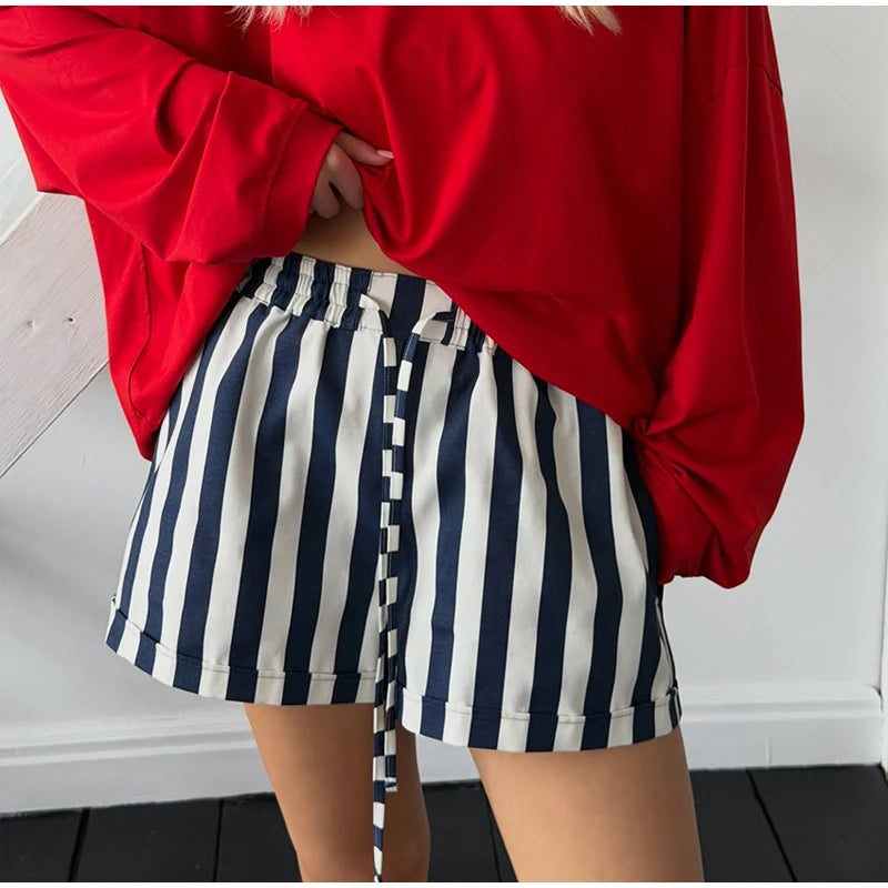 Red White Striped Balloon Pants Women's Elastic Waist Wide Leg Baggy Casual Trouser 2026 Summer New Streetwear Loose Fit Pants