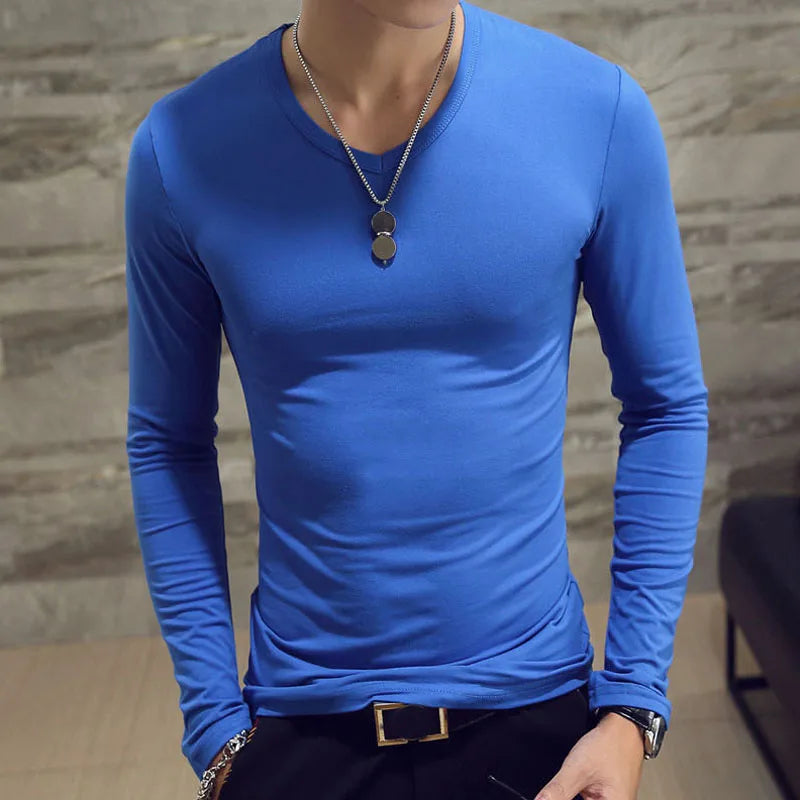 1pcs Spring Autumn Men Long Sleeve T Shirt Mens Thin Solid Casual T-shirts Classic Clothes Men's T-shirts Male Thermal Tops