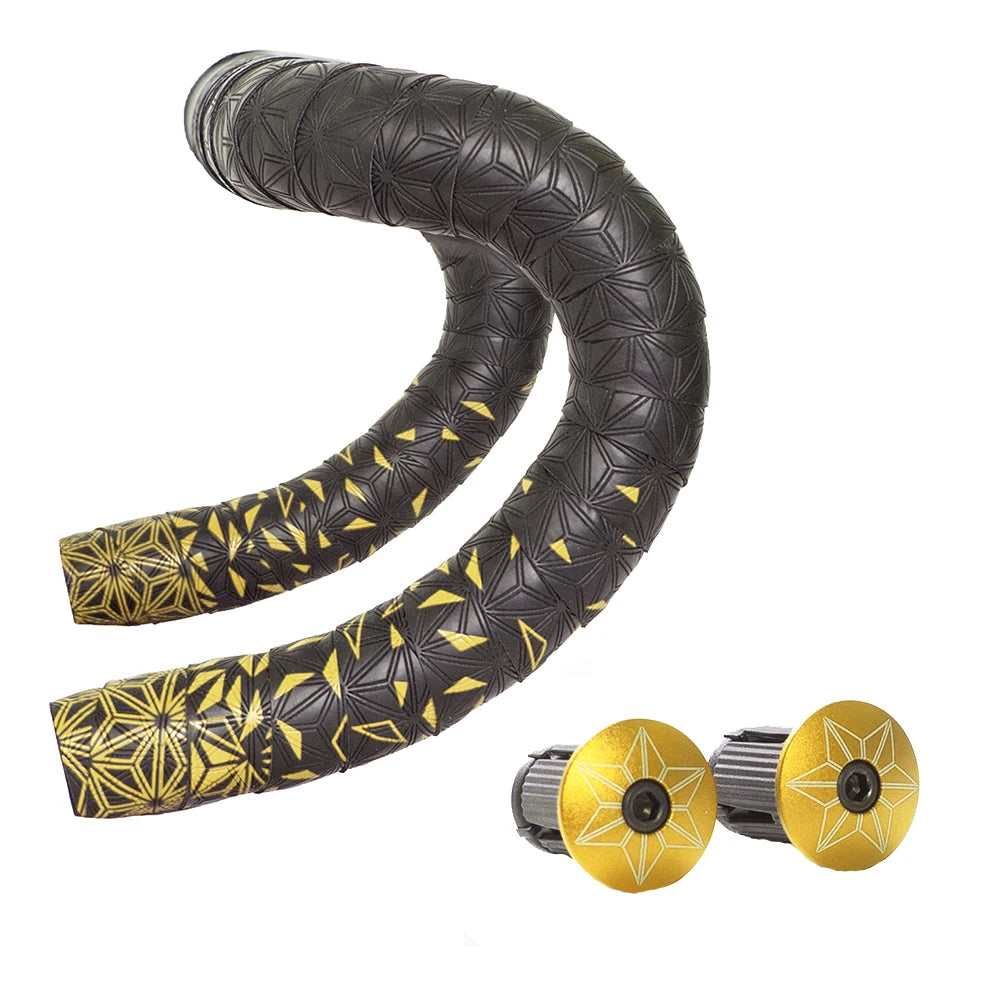 Road Bike Bar Tape Super Sticky Kush Star Fade Bar Tape EVA/PU Bike Anti-Skid Shock Absorber Wrap Tape With 1 pair Bar Plugs