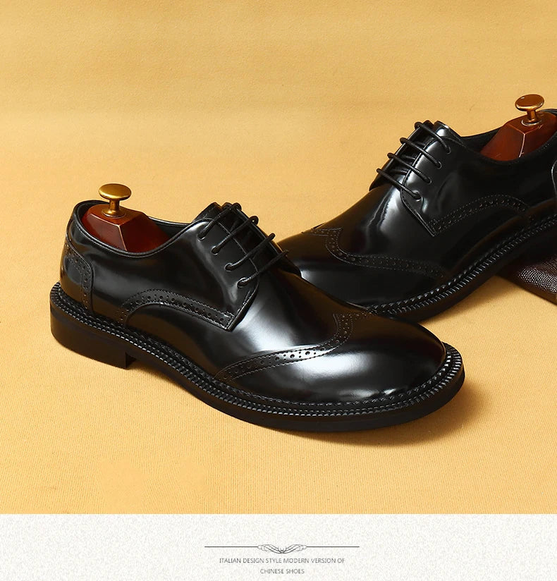 Big-headed leather shoes men's carved 2024 new wide-footed high-quality British limelight cowhide business casual men's shoes