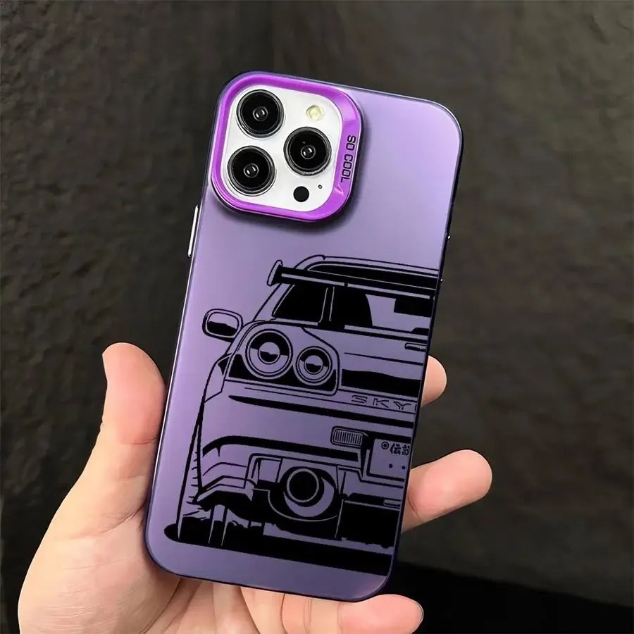 JDM Dream Car Cool Phone Case for iPhone 16 15 14 Plus 16E 13 12 11 Pro MAX Plating Matte Hard Phone Back Cover