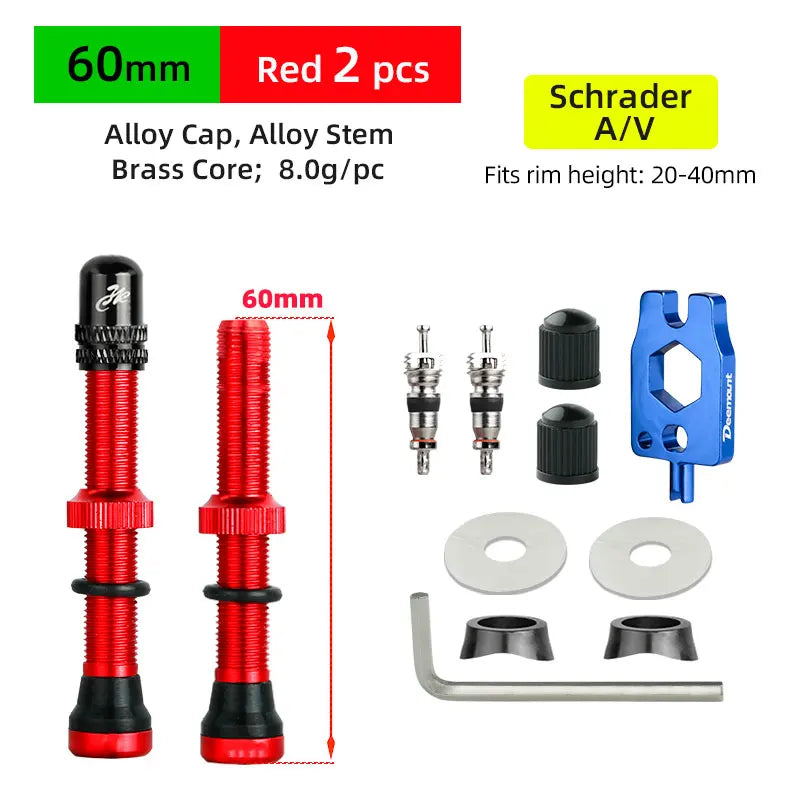 Deemount 2PCS Schrader A/V Valves 40/60mm CNC Machined Anodized for MTB Road Bike Tubeless Rims