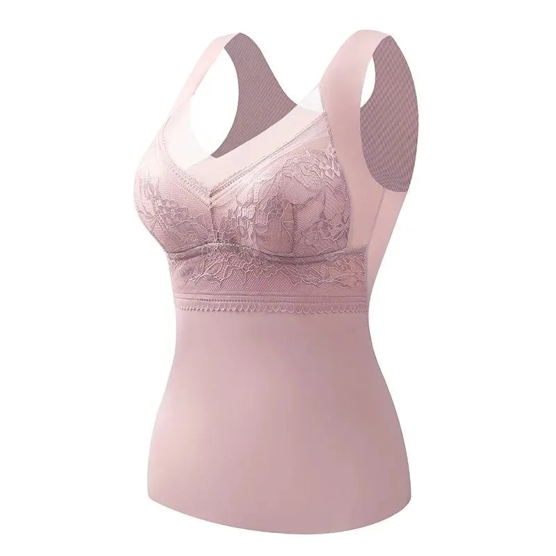 2pcs Woman Thermal Underwear Thermo Lingerie Winter Soft Warm Top Wear Thermo Vest  Undershirt Intimate Lace with Bra Padded