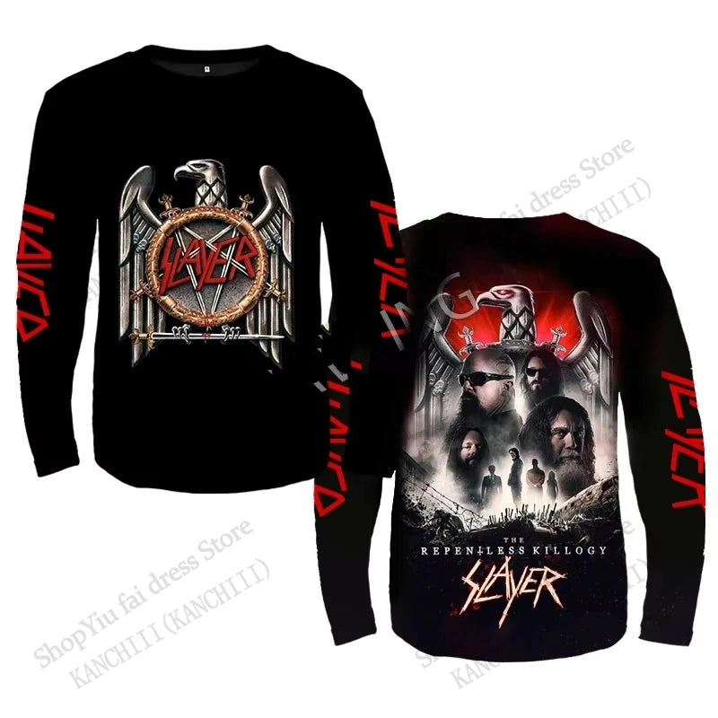 Rock Slayer Band 3D Print Long Sleeve Crew Neck T-shirt Men Women Fashion Oversized Tops Tees Metal Tshirt Mens Clothing Skull