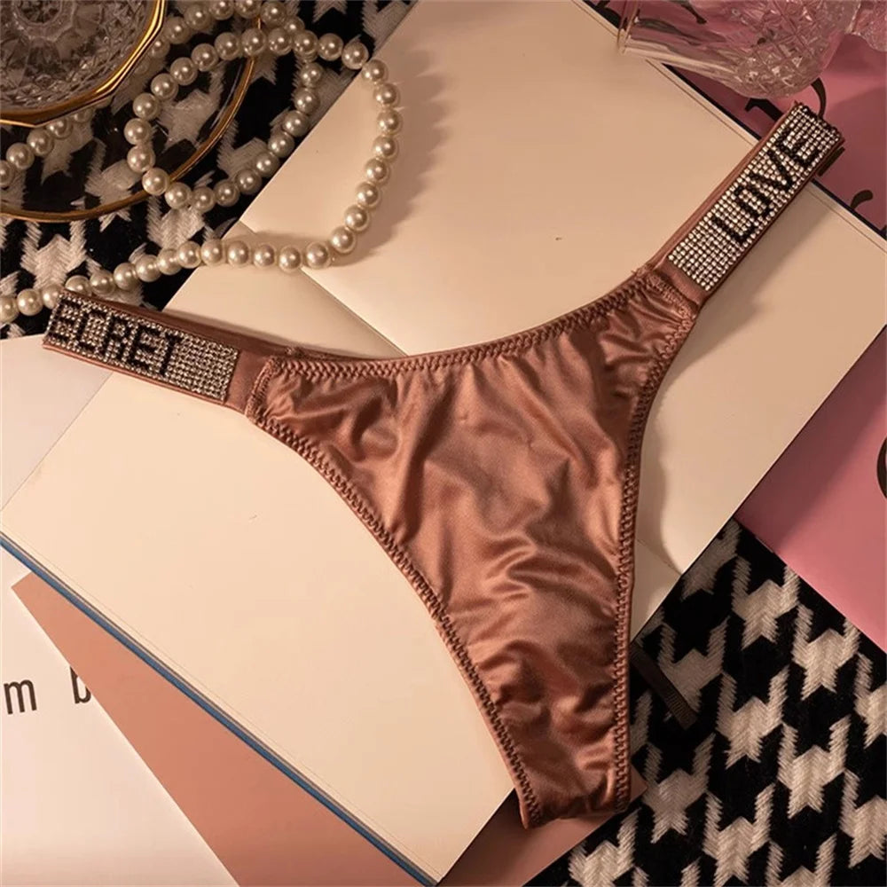 Wine Red/Leopard Sexy Shinning Rhinestone Thong Women's Seamless Underwear Sexy Sports Ladies Plus-size T-back Panties