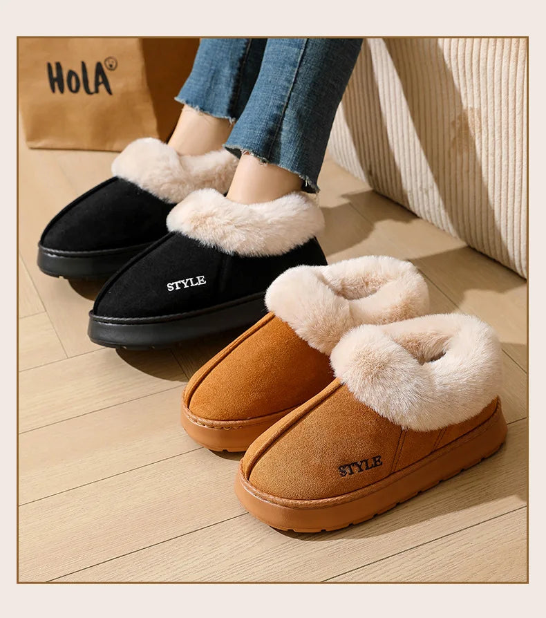 New Platform Snow Boots for Women's Home Thick Warm Wool Shoes Women's Outdoor Anti-Slip Fur Velvet Ankle Short Boots Shoes