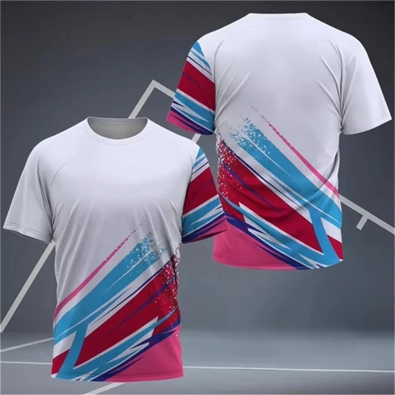 Simple Geometric Patterns Badminton T Shirts For Men Summer Fashion Short Sleeve 3D Printed T-shirt Casual Oversized Sports Tees
