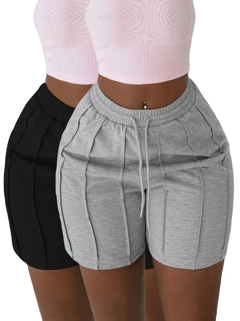 Women High Waisted Grey Shorts Summer Casual Drawstring Elastic Waist Slim Fit Biker Shorts with Vertical Seam Lounge Wear 2026