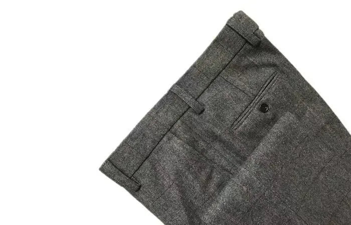 Autumn New Warm Wool Herringbone Casual Trousers British Retro Woolen Loose Straight Pants for Men