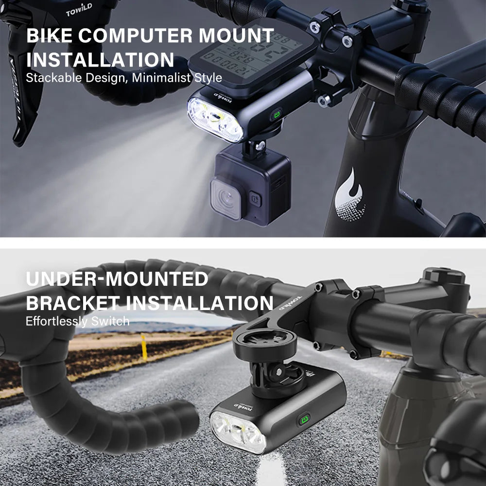 TOWILD BL900 Dual Mounted Bicycle Lights With Focus/Flood Beam 1100LM Rechargeable Bike Light Daytime Safety Night illumination