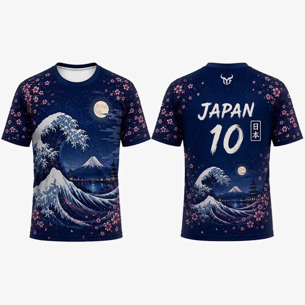 New Japanese Ukiyo-e Themed Print Soccer T-shirt Ocean Wave Pattern Fashion Casual Streetwear Sports Training Breathable Jersey
