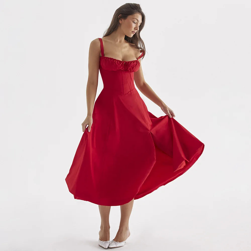 Elegant Long Dresses For Women 2025 Summer Sexy Sling Sleeveless Backless Bandage Party Dress Female Solid Color Maxi Vestidos