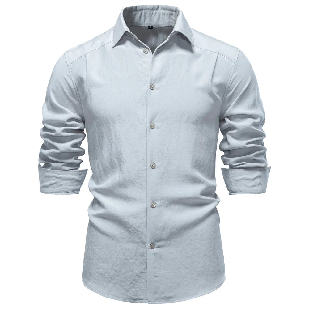 Men's Old Money Style Wrinkle Textured Long Sleeve Shirt, European Size, Business Casual, Spring New Arrival