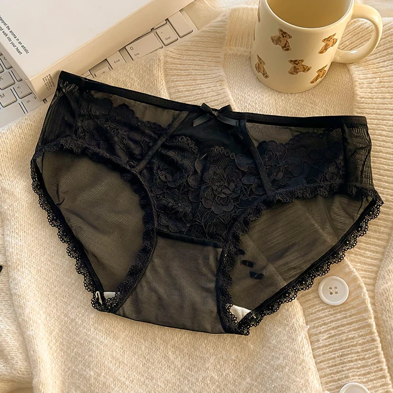 1Pcs Women's Underwear Panty black Sexy Lace Panties Girl Hollow Comfort Briefs Mid Waist Seamless Underpants Female Lingerie