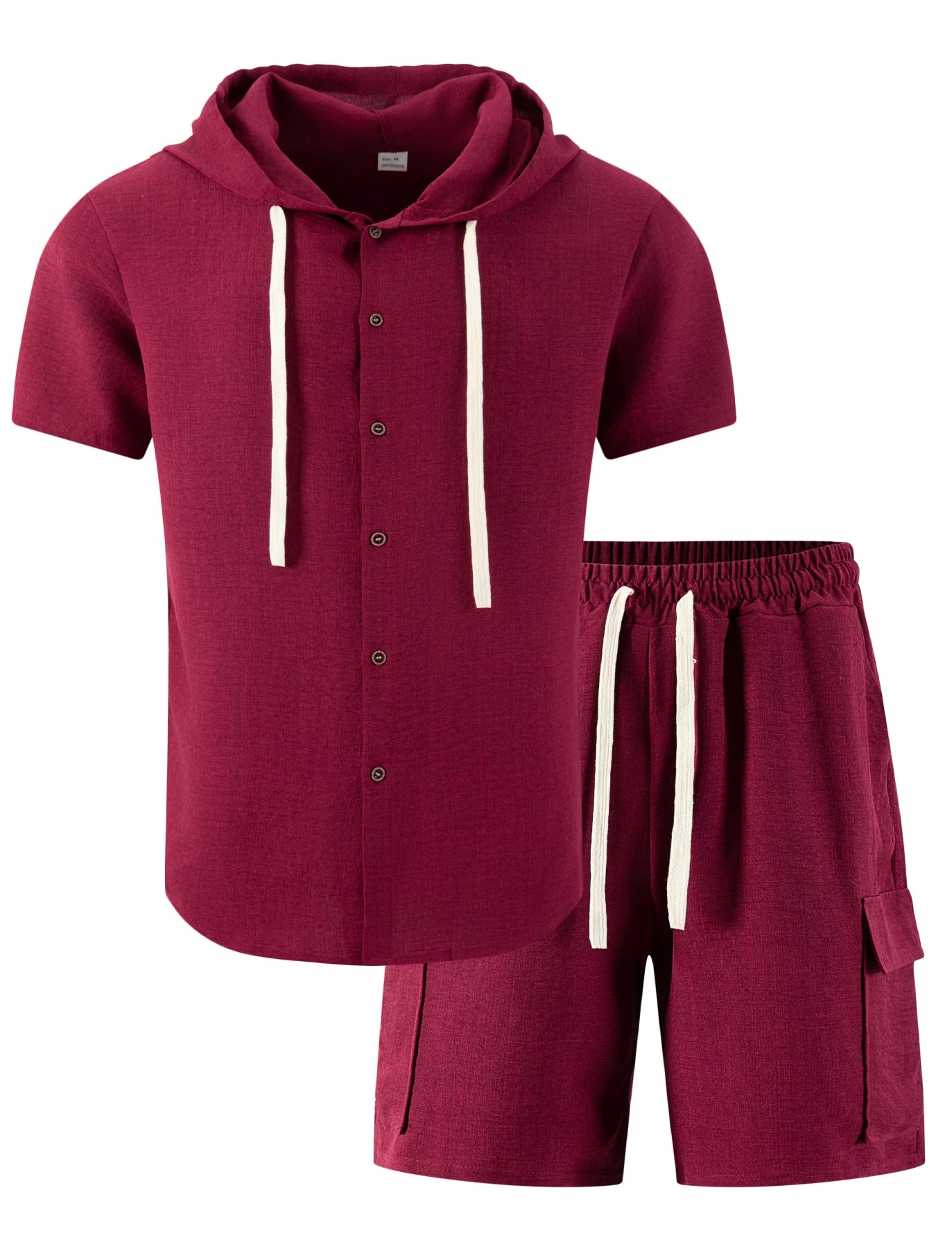 2026 New Men's Summer Casual Suit - Hooded Short-Sleeved Shirt and Drawstring Work Pants Set
