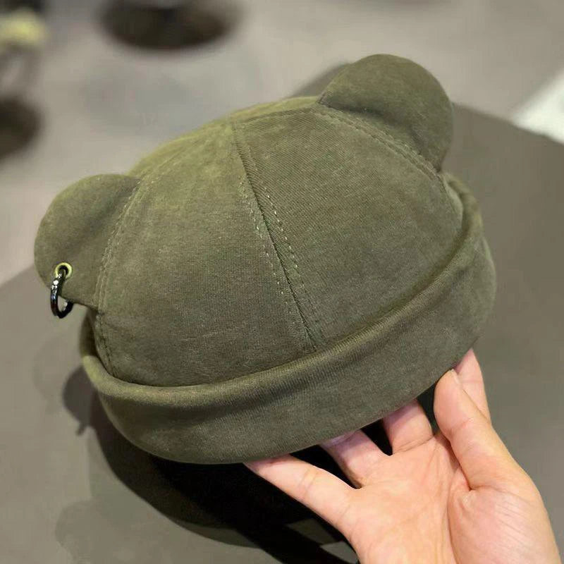 Unisex Cat Ear Cute Dome Caps Men Women Melon Beanie Htas Solid Color Autumn Winter Hip Hop Hat Fashion Korean Version Melon Cap