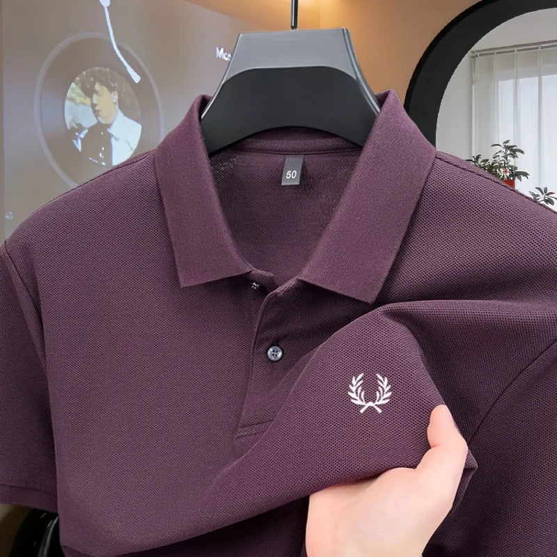 100% pure cotton 2026high-end brand men's short sleeve polo shirt summer fashion luxury wheat embroidery golf top casual T-shirt