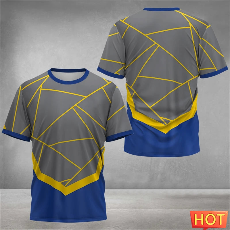 Simple Geometric Graphic Sports T Shirts For Men Summer Fashion Short Sleeve 3D Printed Badminton T-shirts Loose Breathable Tees