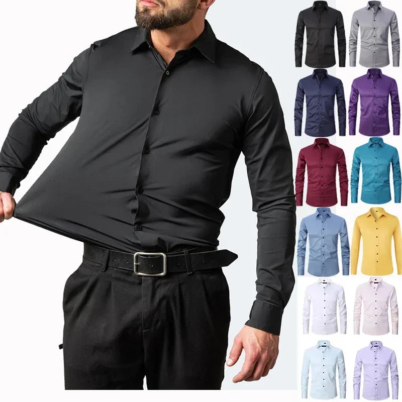 Four sided elastic shirt for men's shirt, multi-color non ironing, wrinkle resistant, simple business dress, casual shirt