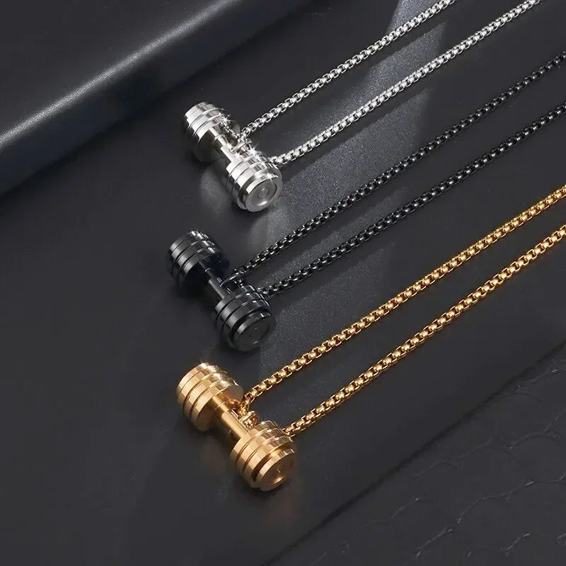 Stainless Steel Barbell Dumbbell Pendant Men\\'s Fitness Bodybuilding Necklace Women\\'s Gym Casual Sports Jewelry