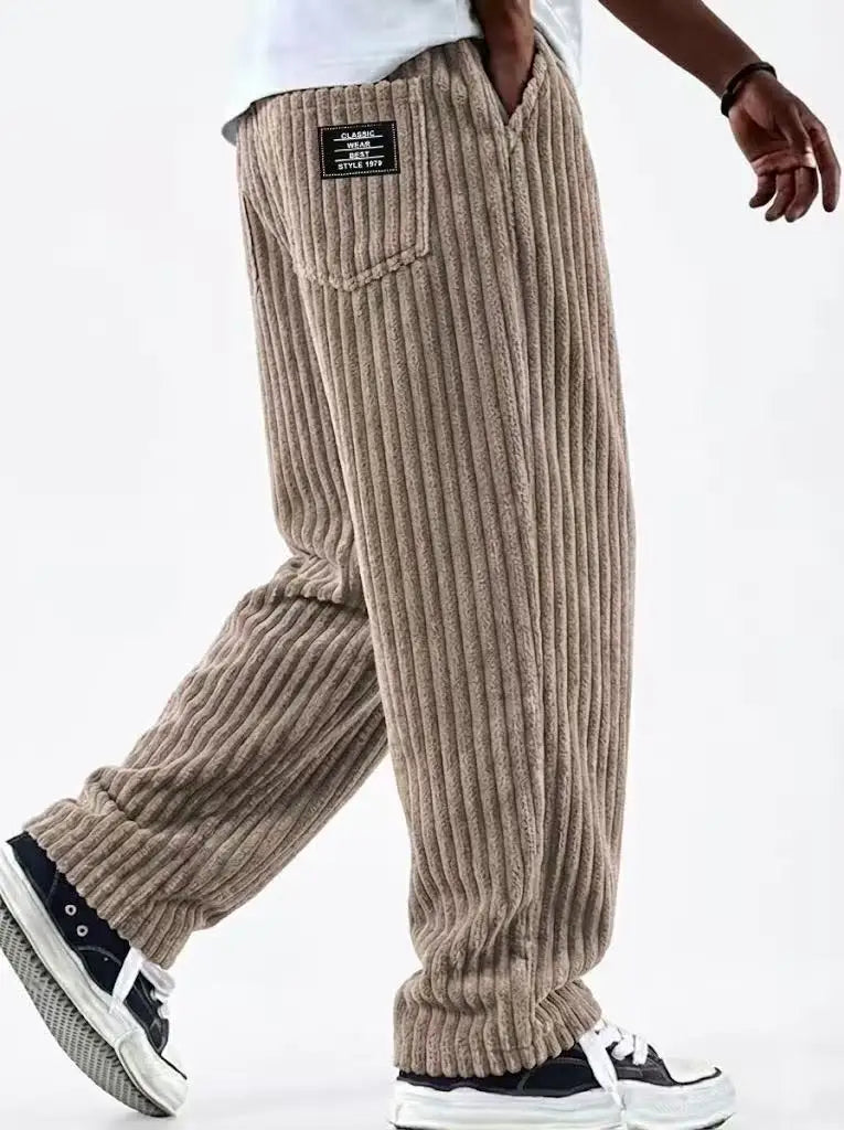 Retro Vertical Striped Men's Pants Corduroy Casual Pocket Trousers Loose Baggy Pants Straight Sweatpants Outdoor Streetwear