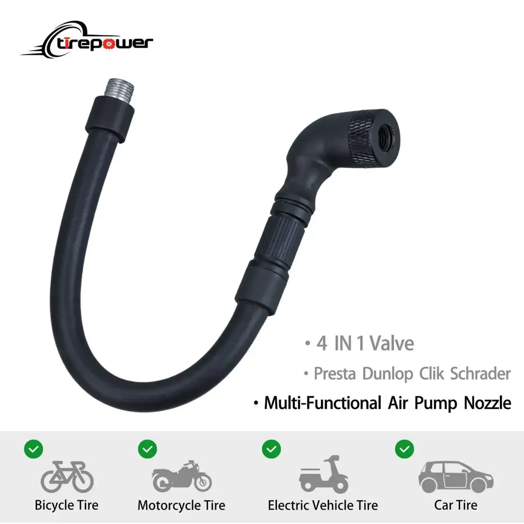 4 In 1 Universal Bicycle Air nozzle with extension Hose Clik Presta Schrader Dunlop Valves Bike Motorcycle Pump Portable Connect