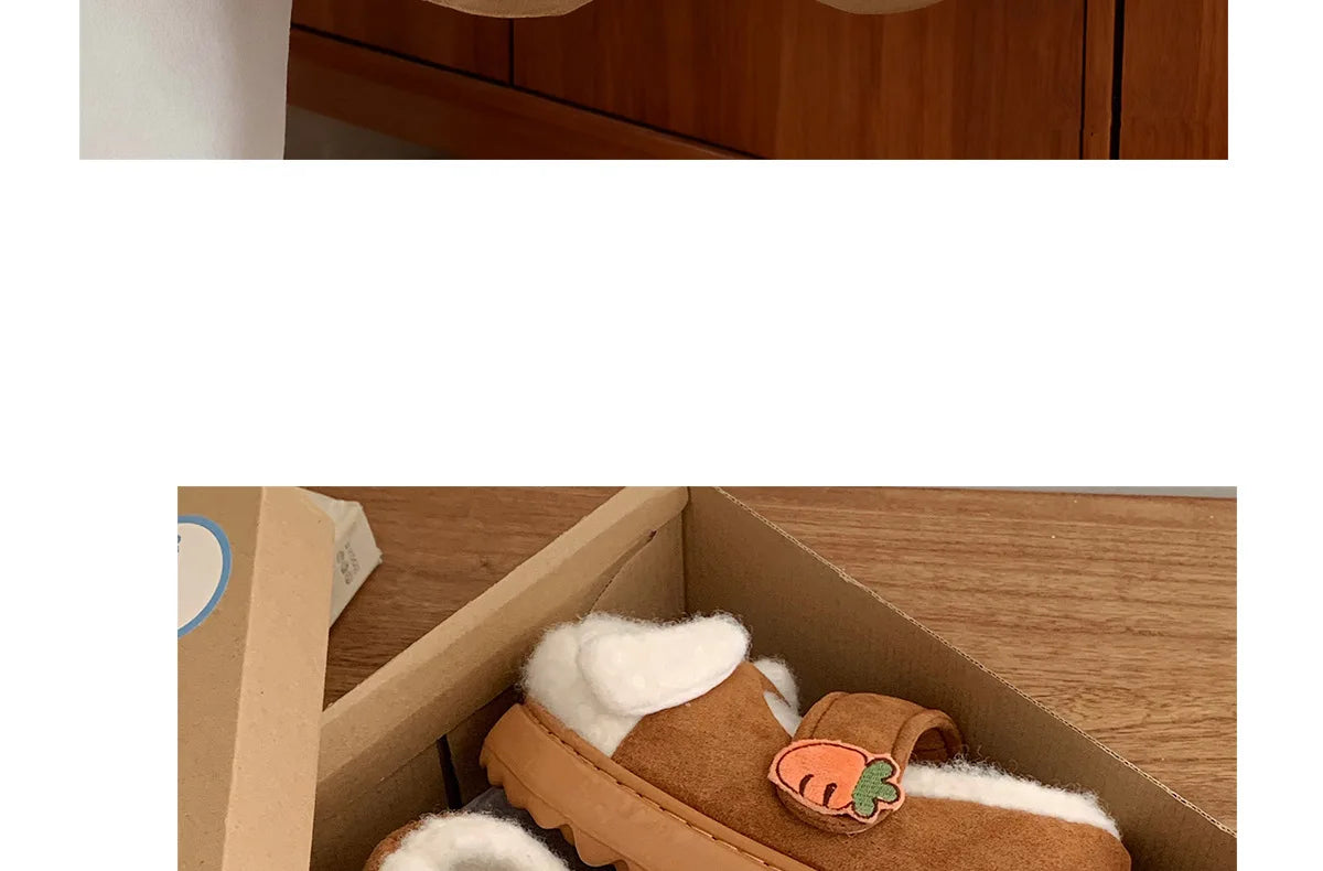 New fuzzy house slippers woman sweet furry cat designer mary janes shoes for women thick sole home slipper floor shoes bedroom
