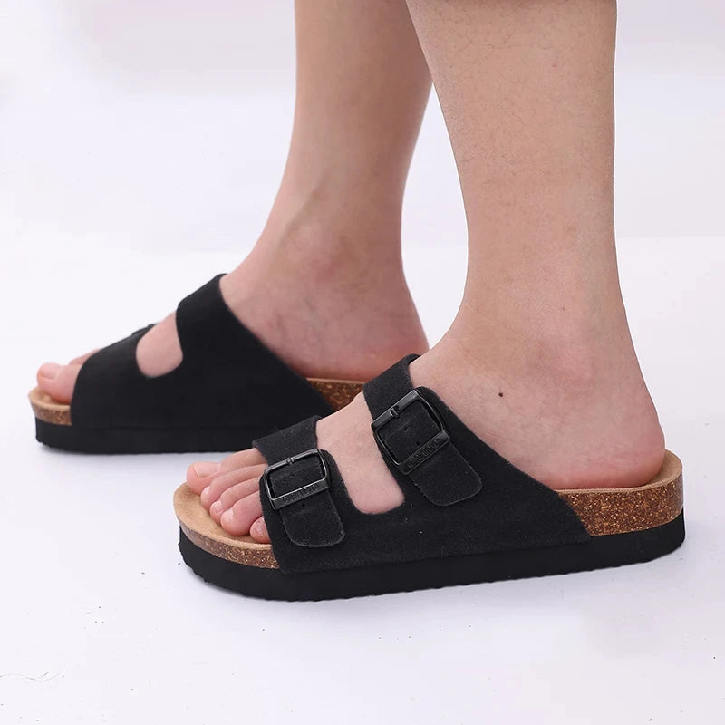 Comwarm Classic Cork Sandals For Women Men Fashion Soft Thick Sole Cork Slippers Summer Beach Sandals Home Open Toe Flat Sandals