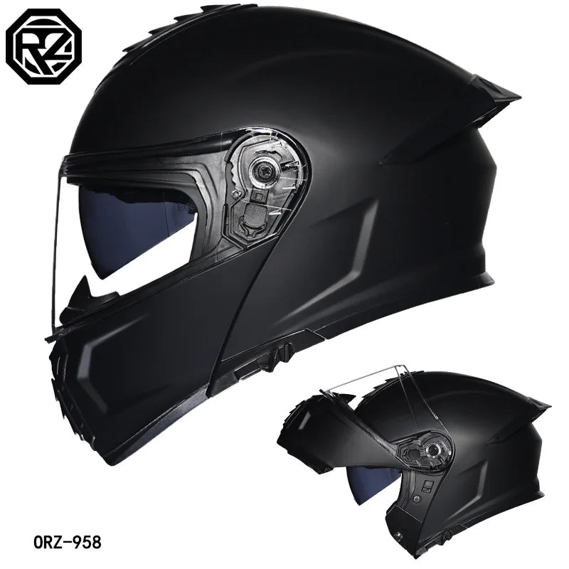 Orz-958 Motorcycle Helmet, Men's and Women's Open Face Helmet, Summer Dual Mirror Large Tail, Semi Fully Covered All Season
