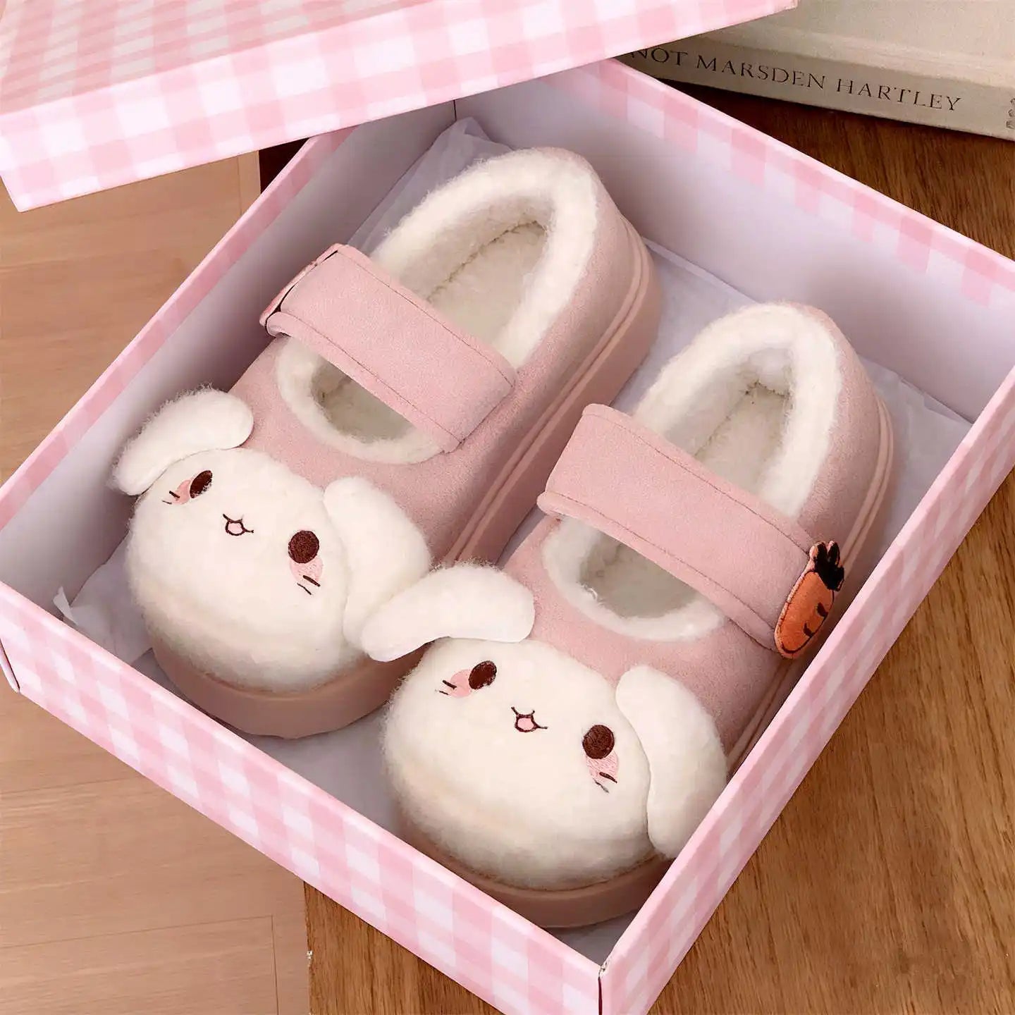 New fuzzy house slippers woman sweet furry cat designer mary janes shoes for women thick sole home slipper floor shoes bedroom