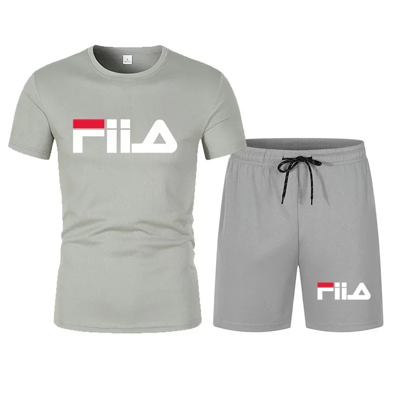 Men's short-sleeved suit, modern casual summer sports outfit, moisture-wicking and breathable mesh T-shirt and shorts combinatio