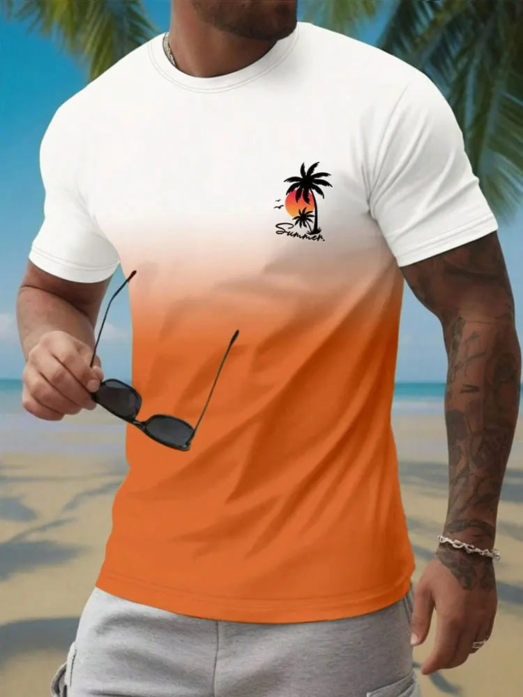 Summer Casual Everyday Men's Short Sleeve Top Hawaiian Men's Fashion T-shirt Outdoor Beach Men's Crew Neck T-shirt 3D Print