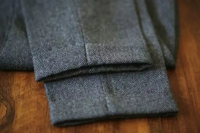 Autumn New Warm Wool Herringbone Casual Trousers British Retro Woolen Loose Straight Pants for Men