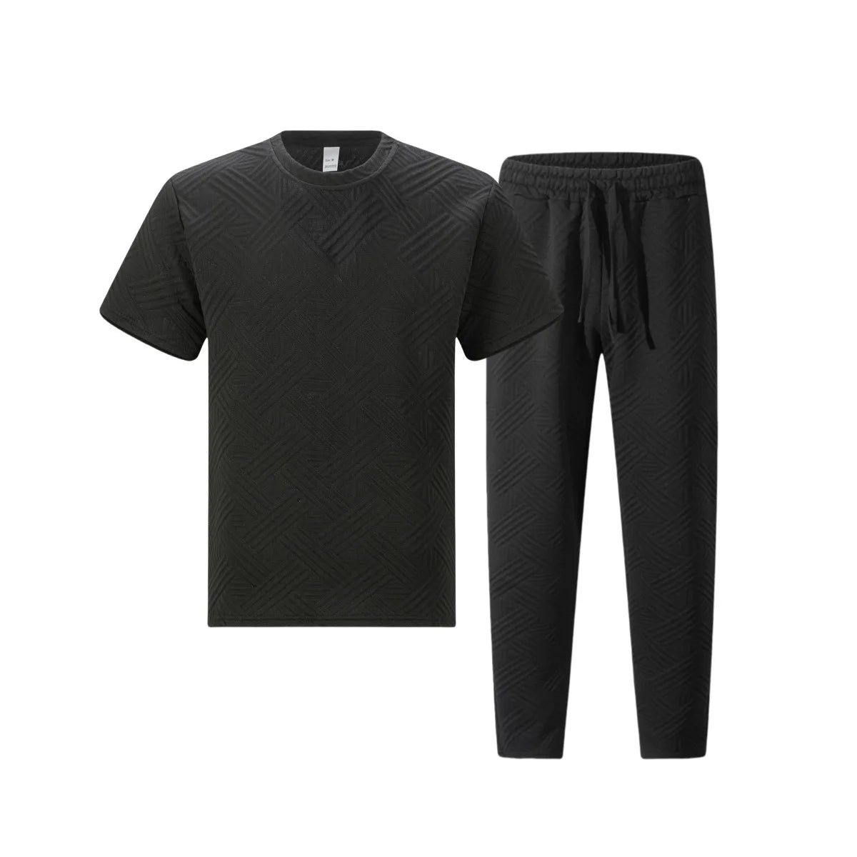 Men's Textured Fabric 2 Piece Set Short Sleeve T-Shirt & Drawstring Pants Casual Outfit Lightweight Breathable Streetwear for Sp