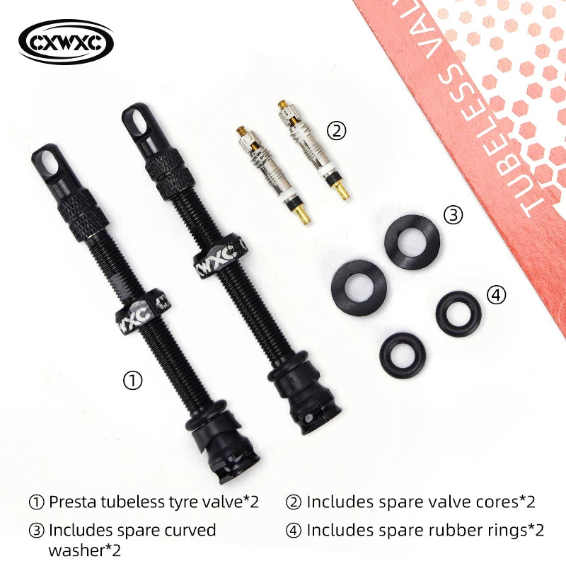 CXWXC 1Pair Bicycle Presta Valve 45/65/85mm Aluminum Alloy Valve For Tubeless Road/MTB/Gravel Bike Rim Valve Accessories