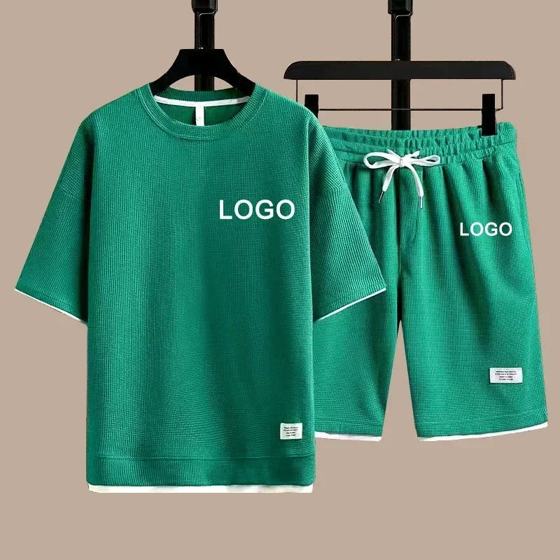 Customized Printed T-shirt Short Pants 2-Piece Suit Men Summer Fashion Short Sleeve Tracksuit Set Shorts Streetwear Tee Tops