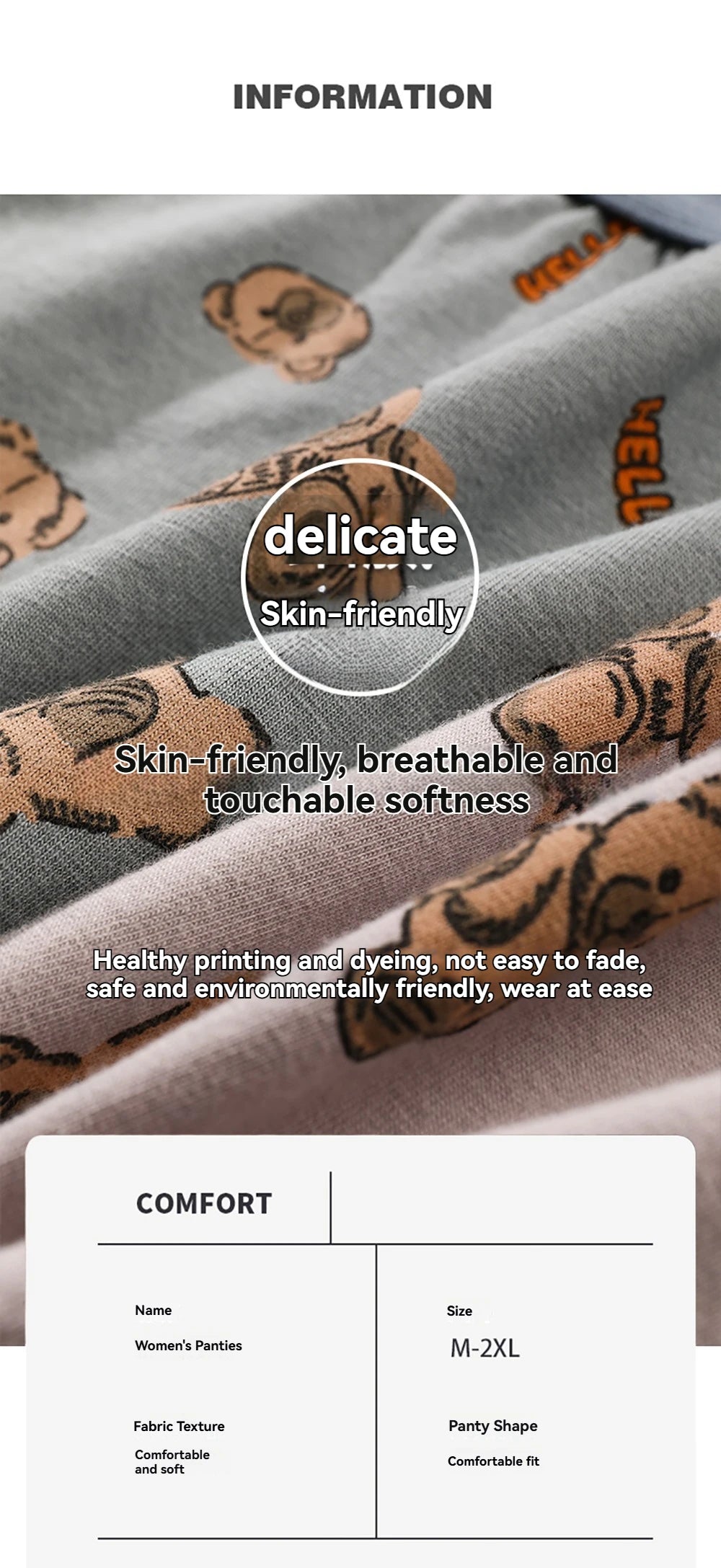 3PCS/Pack Autumn Winter Cotton Cute Bear Print Women's Panties Antibacterial Breathable Crotch Underwear Comfortable Soft Linger