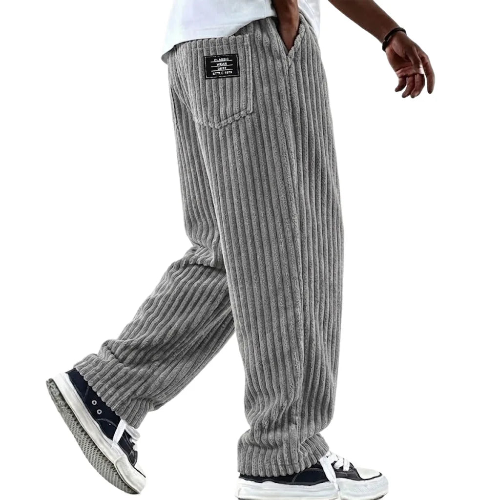 Retro Vertical Striped Men's Pants Corduroy Casual Pocket Trousers Loose Baggy Pants Straight Sweatpants Outdoor Streetwear