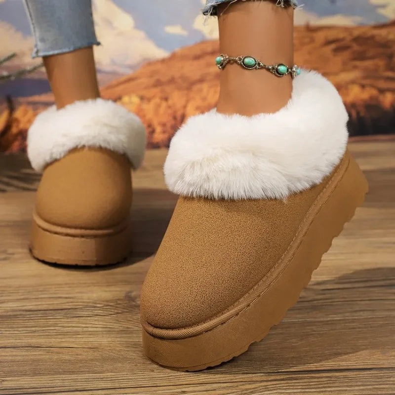 Anti-slip Shoe Thick Plush Snow Boots 2025 New Women Faux Suede Platform Fur Winter Boots Woman Slip On Warm Cotton Padded Shoes