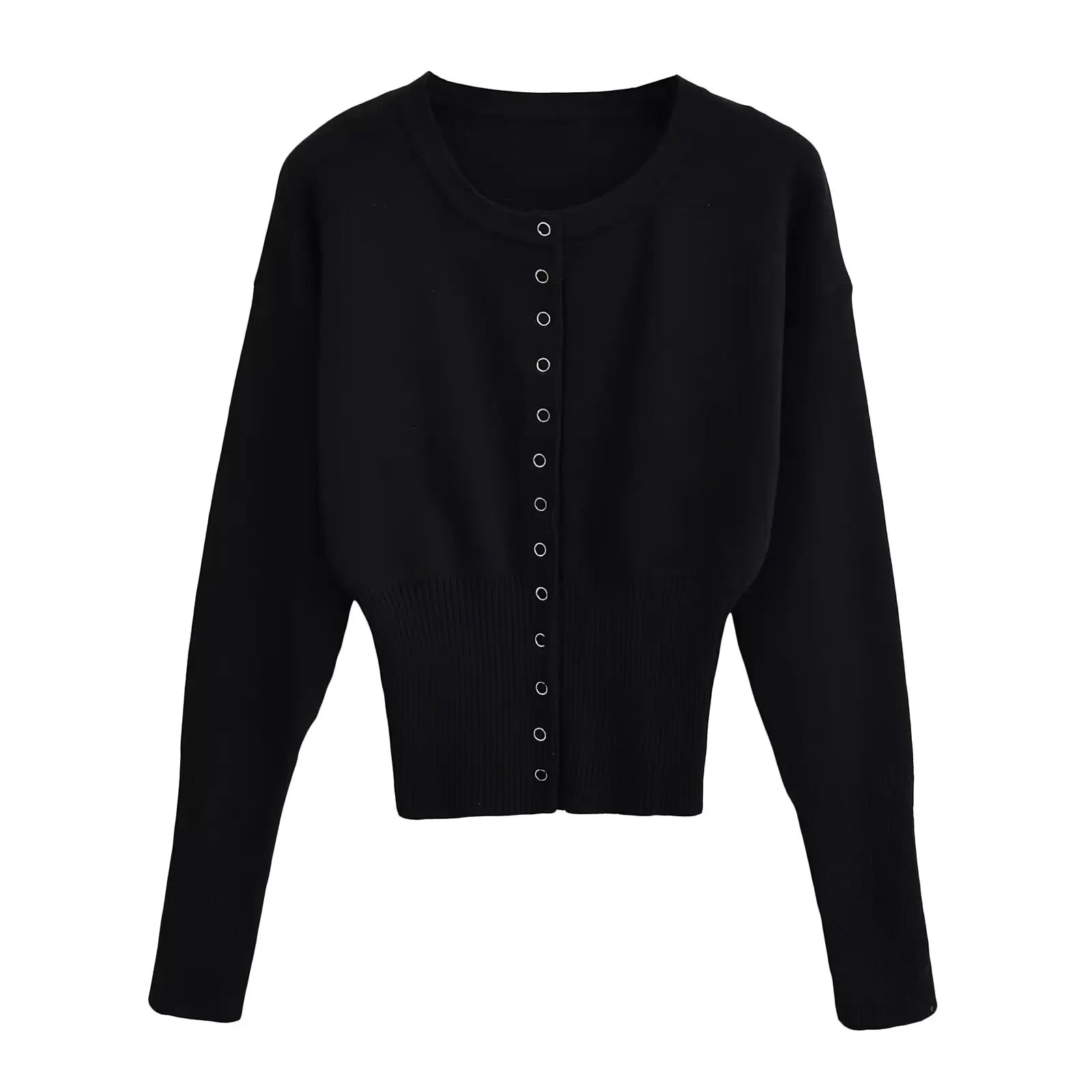 Women's Knitted Fitted Cardigan Elegant Long Sleeve Tops Sweater Knitwears Top Female Clothing 2025 Fall Black Brown White Blue