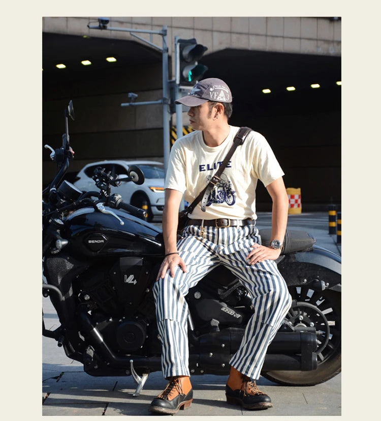 14oz Dense Thicken Heavyweight Striped Pants for Men Good Quality Winter Fall America Style Loose Casual Vintage Worker Trouser