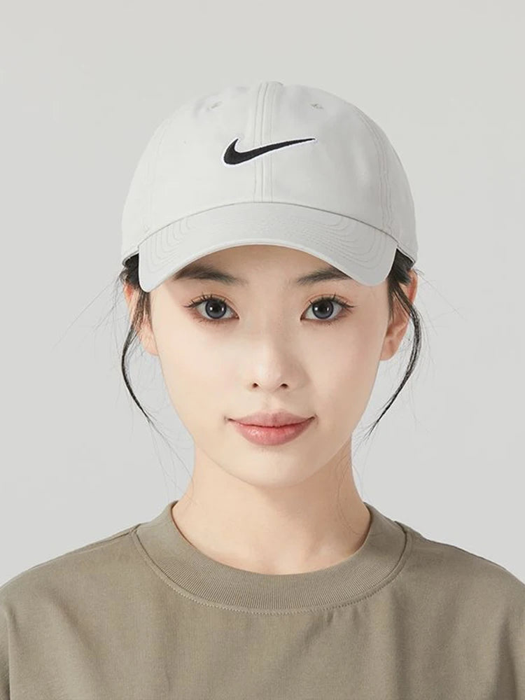 Nike Sunshade Cap with Embroidery, Acetate Fiber, Unisex Couple Style, Light Bone Color/Black Fb5369-072