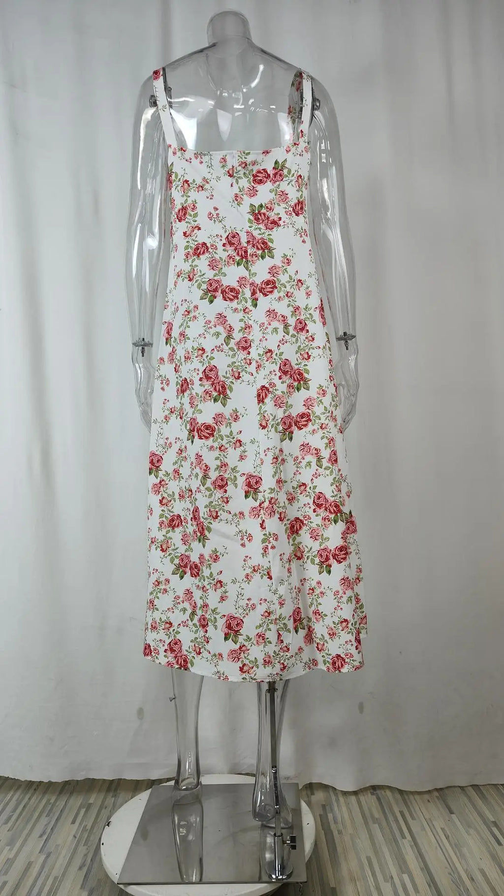 Women Summer Dress 2024 Fashion Floral Print Halter Sling V Neck Bra Sleeveless Gentle Woman mid-calf Dresses Vestidos GHH24128