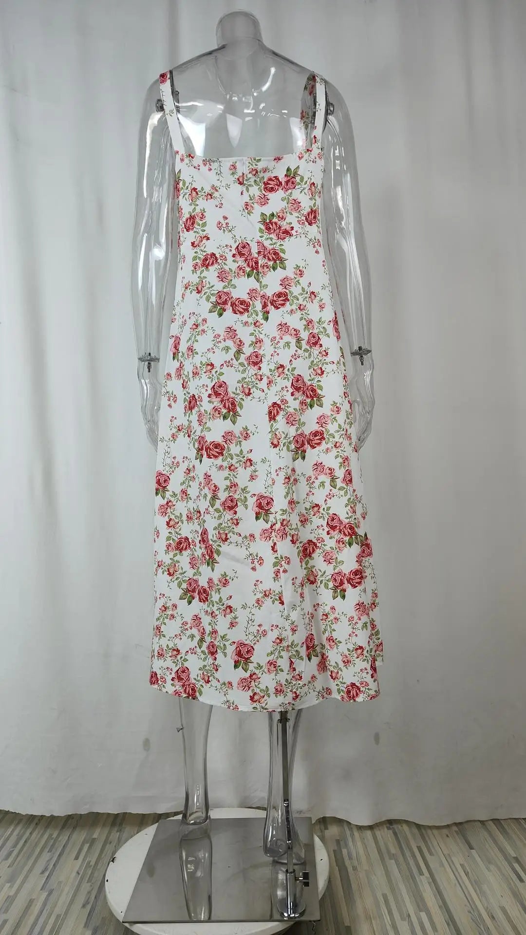 Women Summer Dress 2024 Fashion Floral Print Halter Sling V Neck Bra Sleeveless Gentle Woman mid-calf Dresses Vestidos GHH24128
